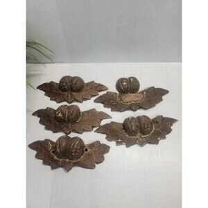 5 Antique Carved Oak Leaf Acorn Wood Drawer Pulls Painted Rustic Fall Decor